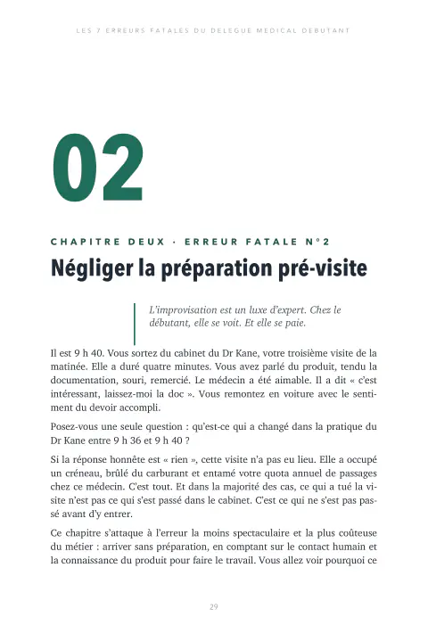 Page 29 du livre : ouverture du chapitre 2, Négliger la préparation pré-visite